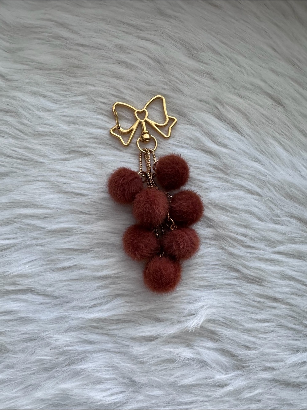 Brown Mini Pom Pom Bag Charm